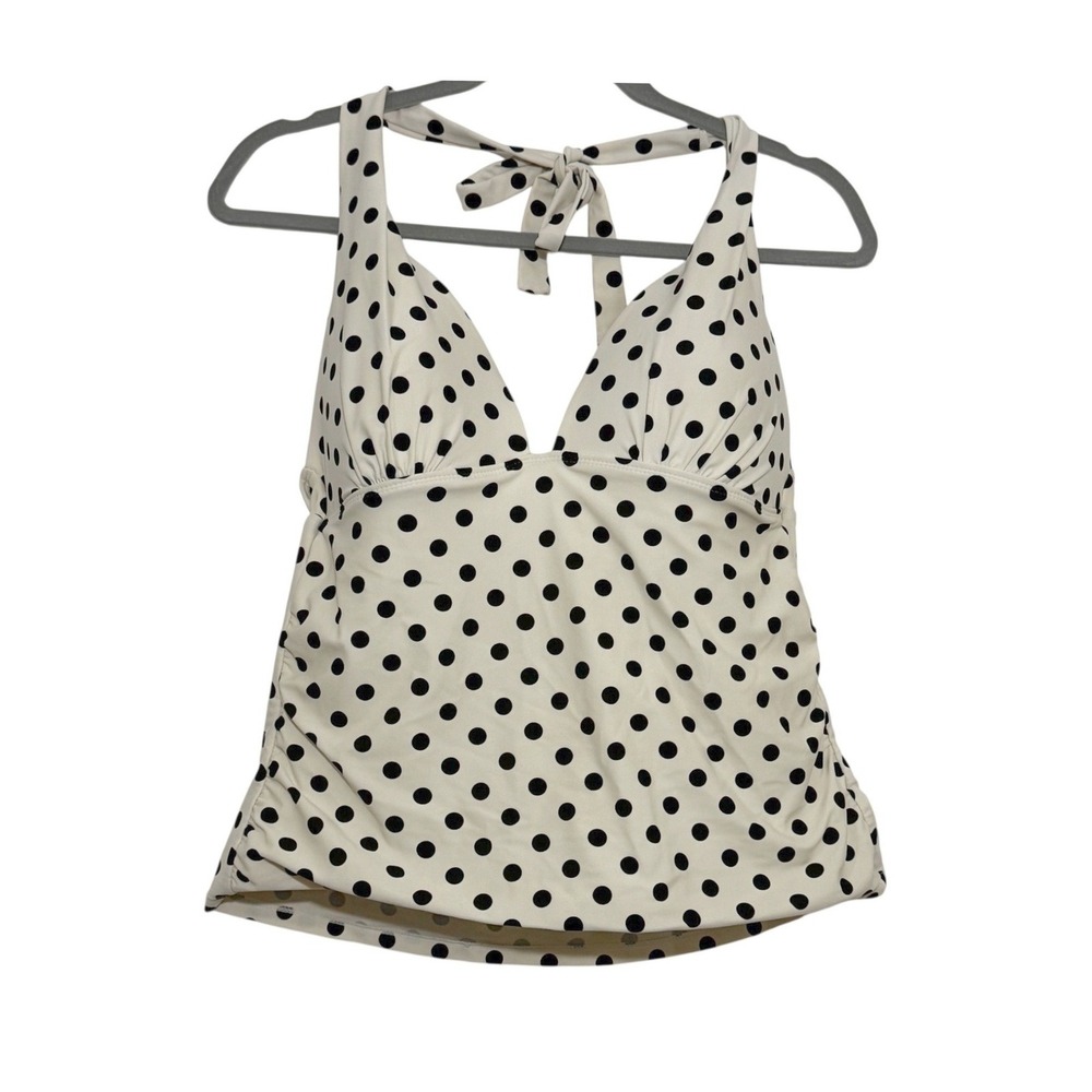 Collections by Catalina Polka Dot Halter Tankini Top Arctic White Black Medium‎